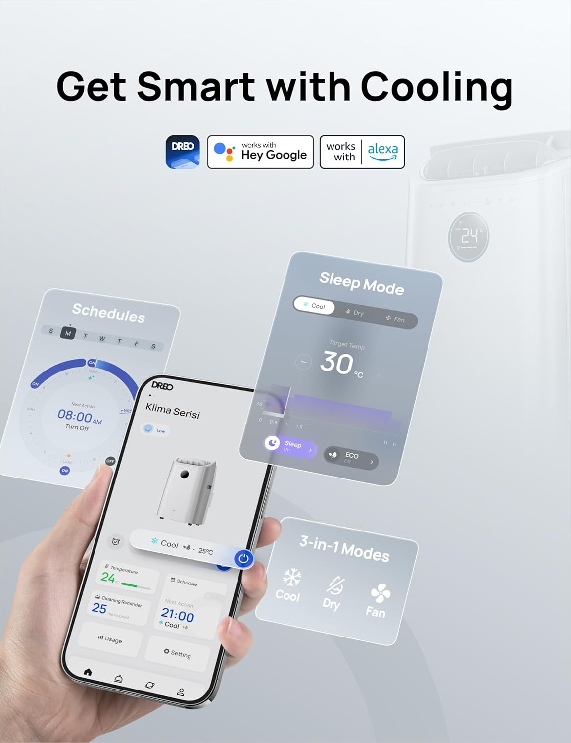 12,000 BTU Portable Air Conditioner with Smart App & Voice Control – 3-in-1 Cooling, Fan & Dehumidifier