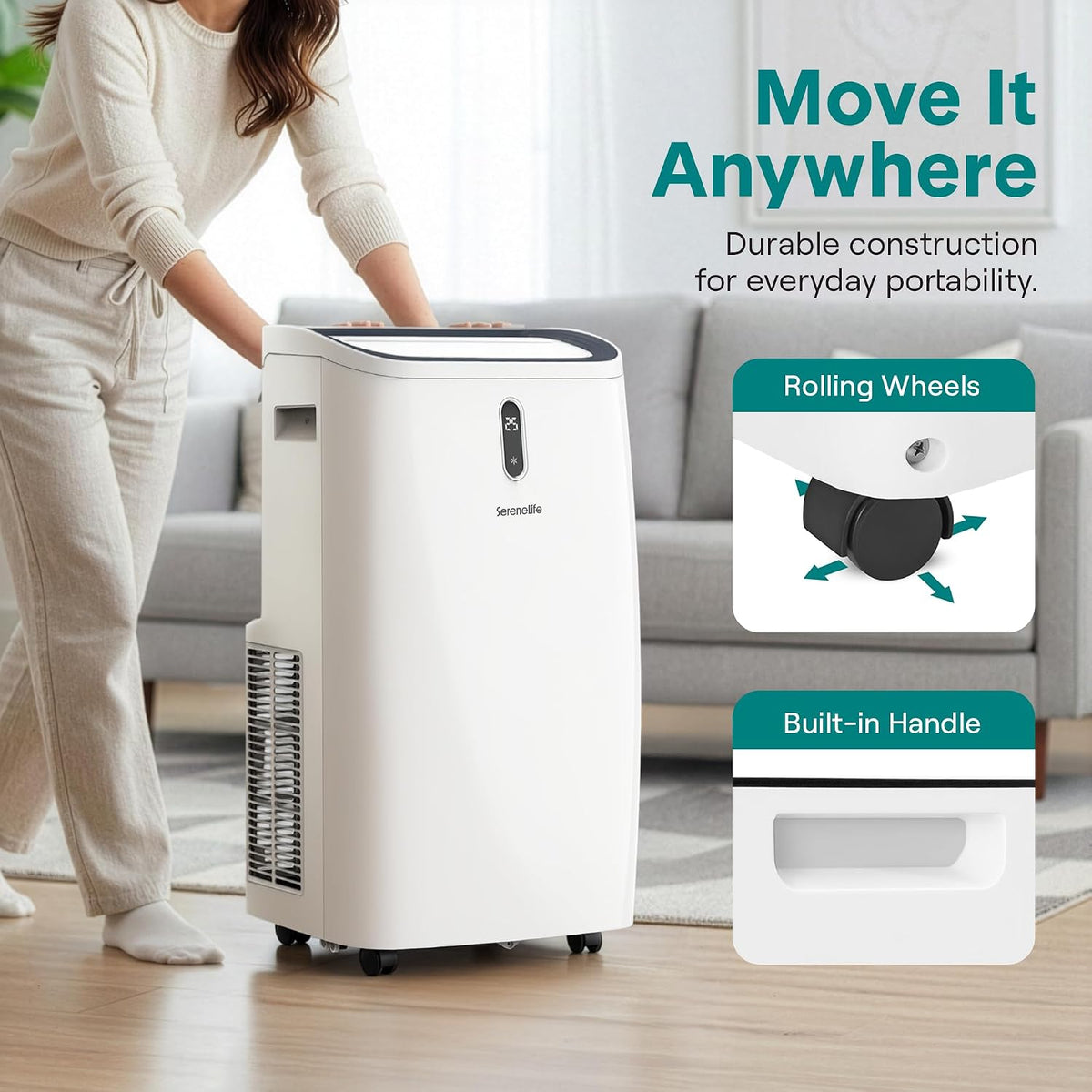 12,000 BTU WiFi Smart Portable Air Conditioner – Cooling, Fan & Dehumidifier, 24hr Timer, Remote, Window Kit