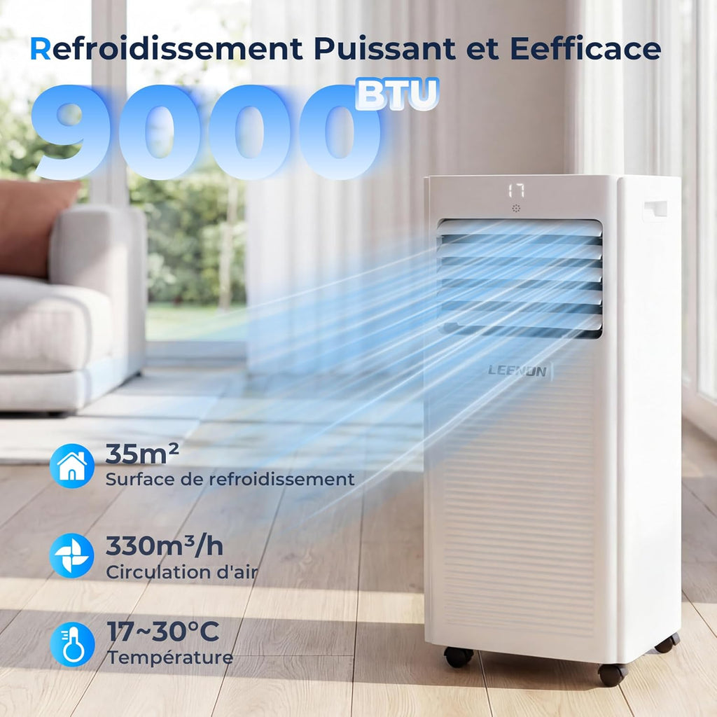 9,000 BTU Portable Air Conditioner 4-in-1 – Cooling, Dehumidifier, Fan, Sleep Mode, Remote