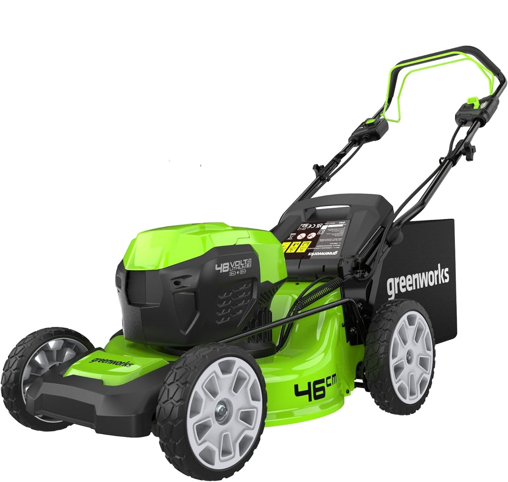48V Cordless Self-Propelled Lawn Mower with 46cm Cutting Width, 55L Grass Bag, 2×4Ah Batteries