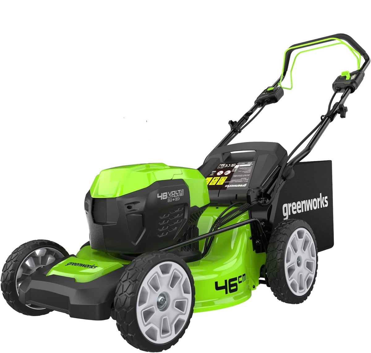 48V Cordless Self-Propelled Lawn Mower with 46cm Cutting Width, 55L Grass Bag, 2×4Ah Batteries