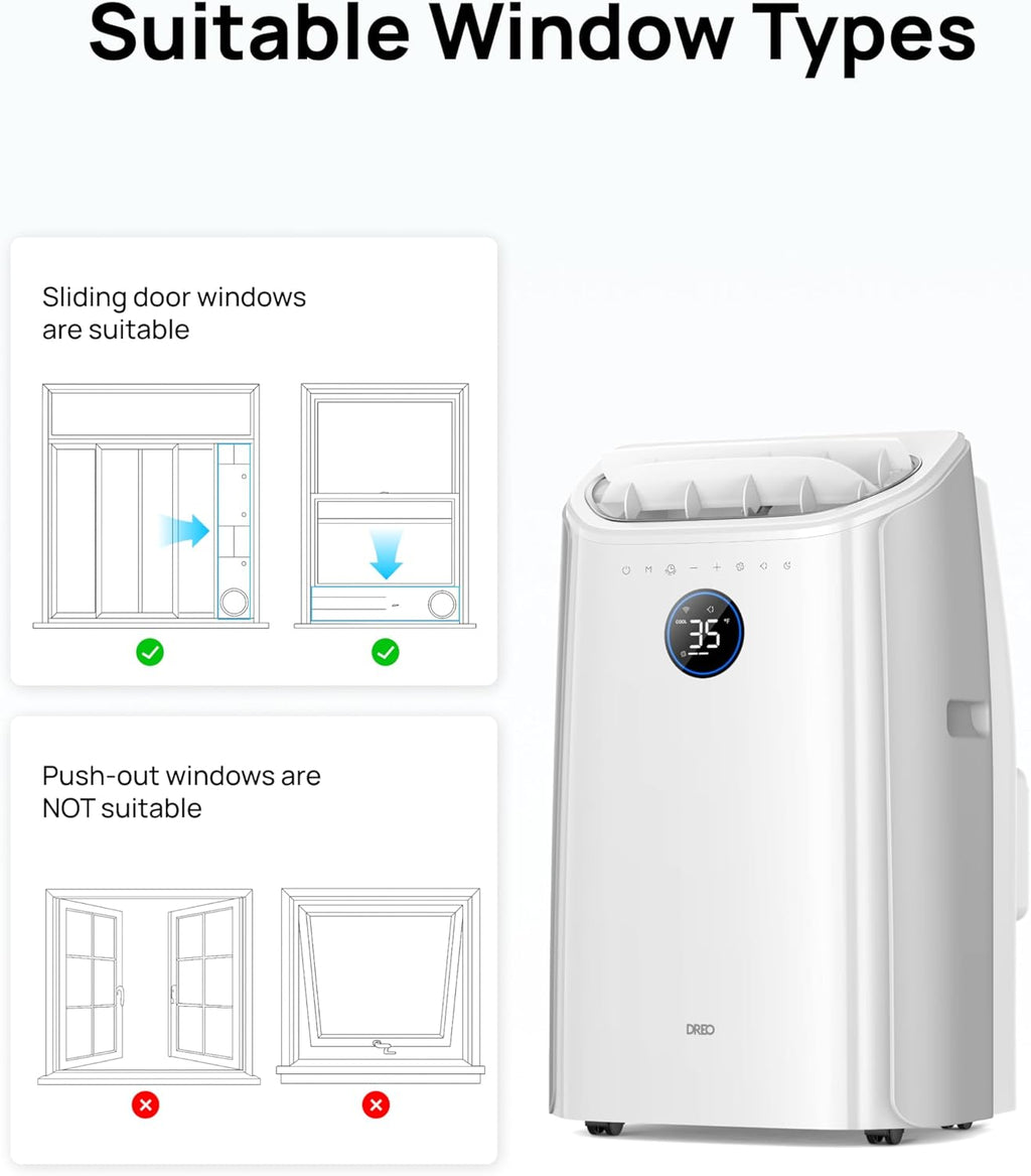 12,000 BTU Portable Air Conditioner with Smart App & Voice Control – 3-in-1 Cooling, Fan & Dehumidifier