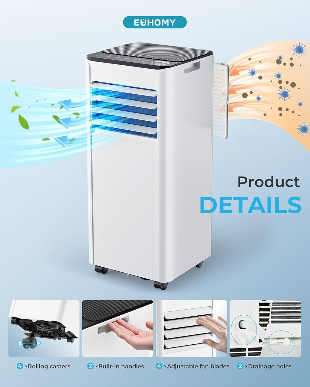 9,000 BTU 4-in-1 Portable Air Conditioner for 20m² – Cooling, Dehumidifier, Fan, Digital Display, Window Kit
