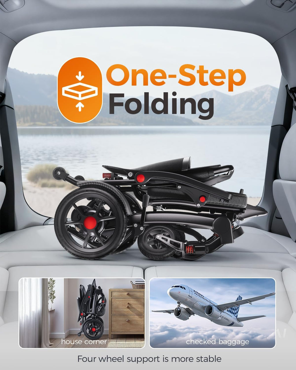 Ultra Lightweight Foldable Electric Wheelchair for Adults, 25 Mile Range, Portable All-Terrain Power Chair with 360° Joystick