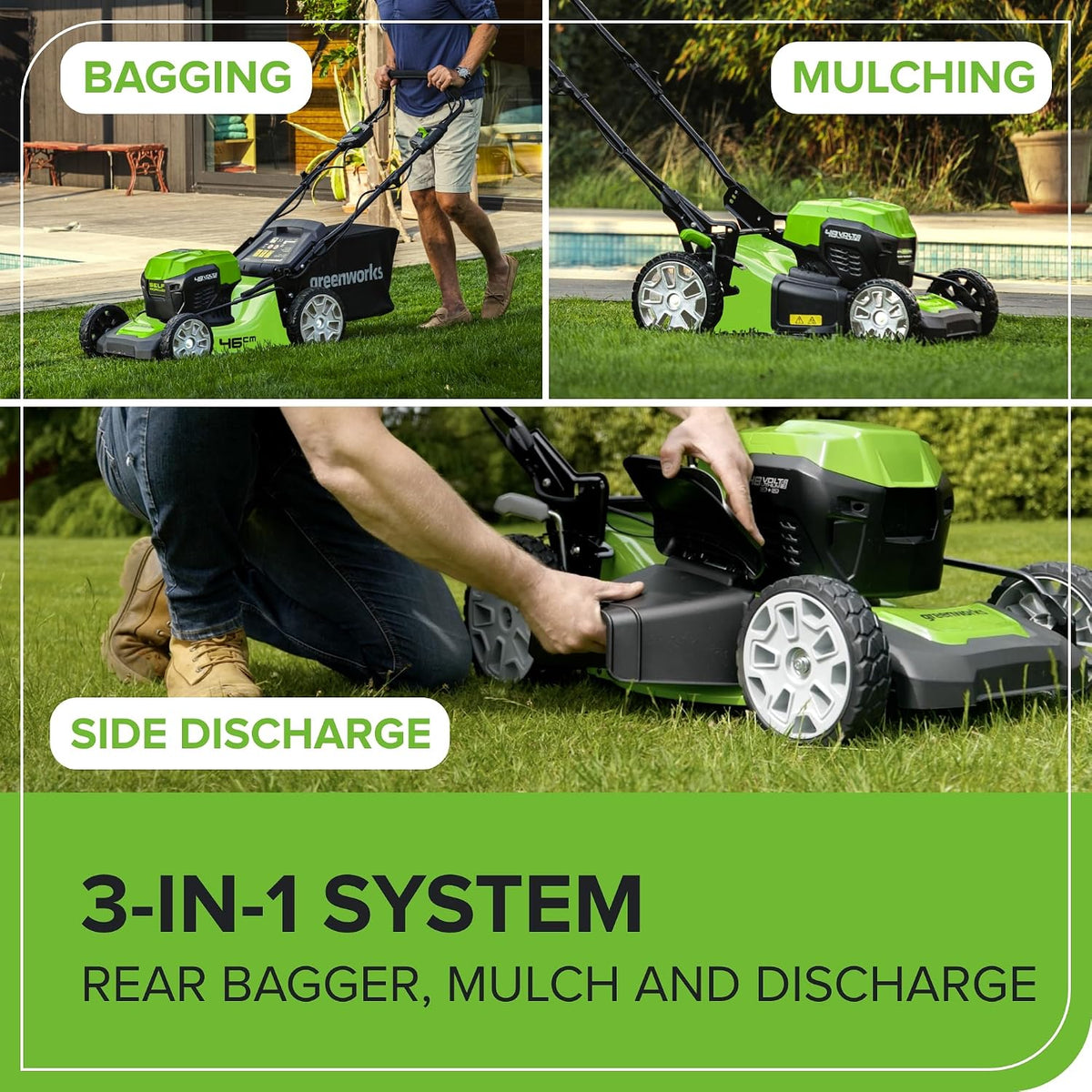 48V Cordless Self-Propelled Lawn Mower with 46cm Cutting Width, 55L Grass Bag, 2×4Ah Batteries