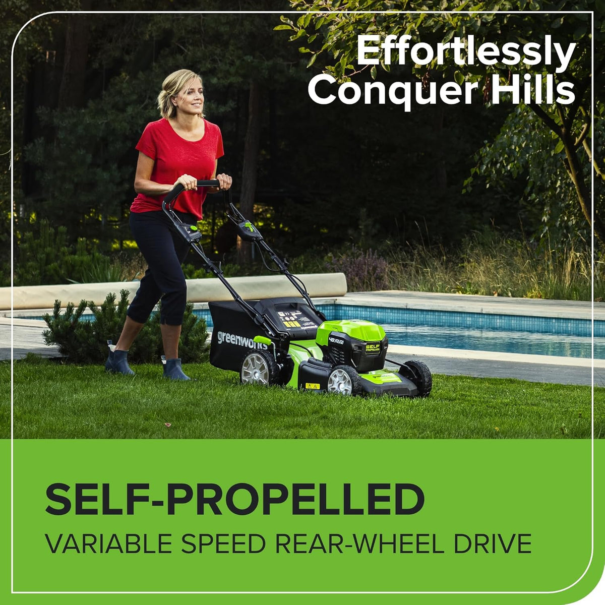 48V Cordless Self-Propelled Lawn Mower with 46cm Cutting Width, 55L Grass Bag, 2×4Ah Batteries