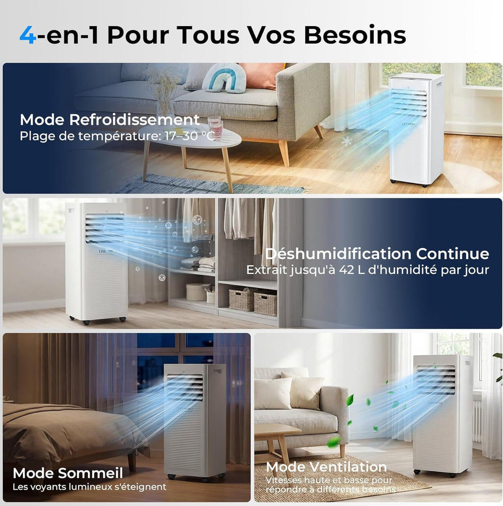 9,000 BTU Portable Air Conditioner 4-in-1 – Cooling, Dehumidifier, Fan, Sleep Mode, Remote