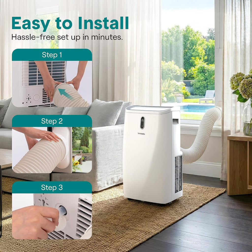 12,000 BTU WiFi Smart Portable Air Conditioner – Cooling, Fan & Dehumidifier, 24hr Timer, Remote, Window Kit