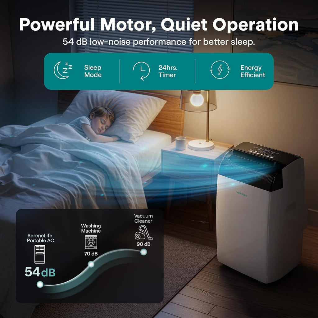 WiFi 12,000 BTU Portable Air Conditioner – Self-Evaporating, Cooling, Fan, Dehumidifier, Sleep