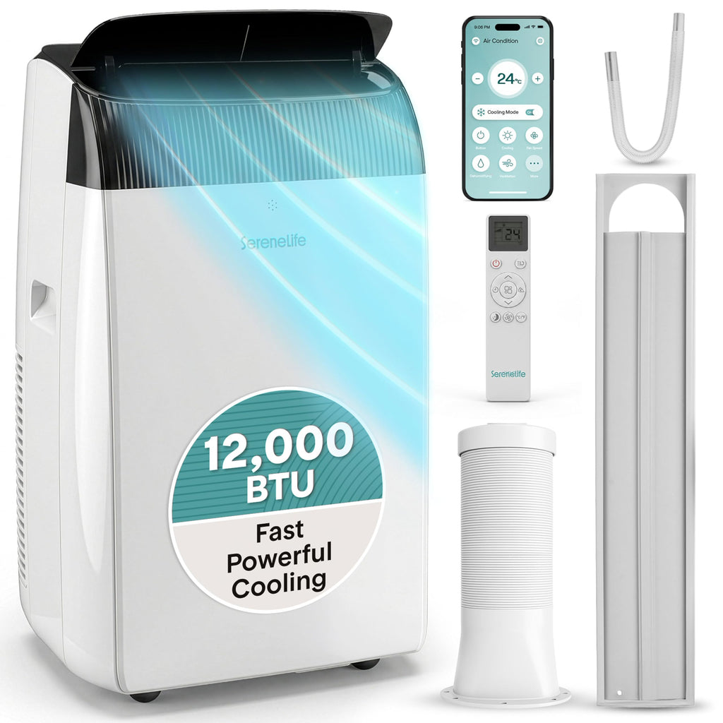 WiFi 12,000 BTU Portable Air Conditioner – Self-Evaporating, Cooling, Fan, Dehumidifier, Sleep