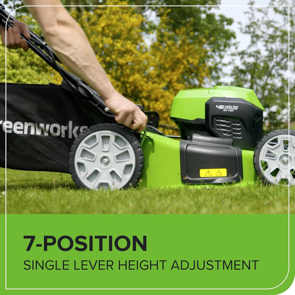 48V Cordless Self-Propelled Lawn Mower with 46cm Cutting Width, 55L Grass Bag, 2×4Ah Batteries