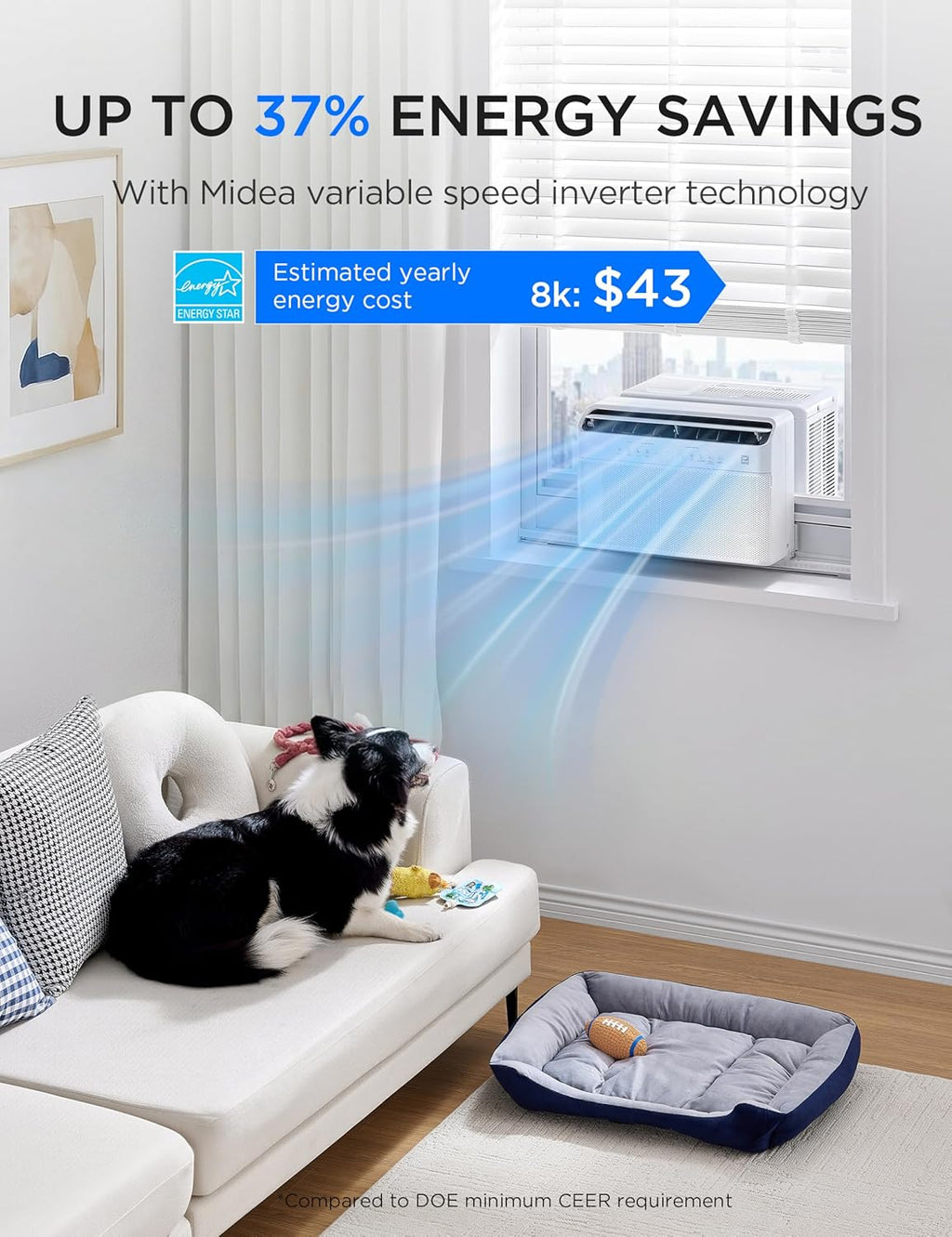 8,000 BTU U-Shaped Smart Inverter Window Air Conditioner – Cools up to 350 sq ft, Ultra Quiet, Alexa/Google Assistant Compatible