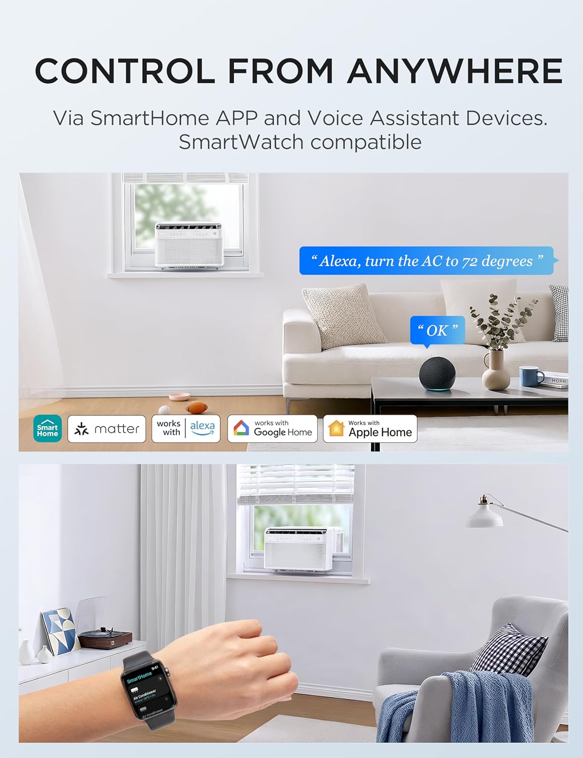 8,000 BTU U-Shaped Smart Inverter Window Air Conditioner – Cools up to 350 sq ft, Ultra Quiet, Alexa/Google Assistant Compatible