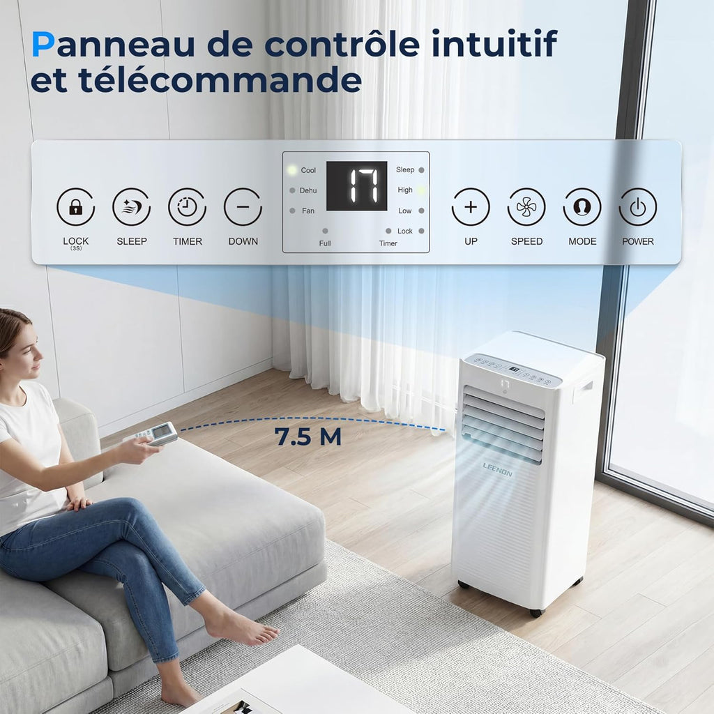 9,000 BTU Portable Air Conditioner 4-in-1 – Cooling, Dehumidifier, Fan, Sleep Mode, Remote