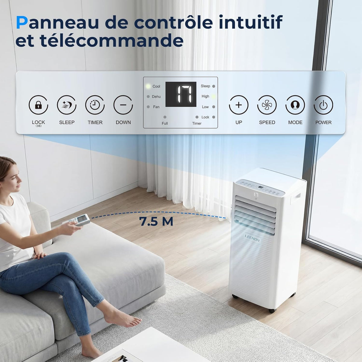 9,000 BTU Portable Air Conditioner 4-in-1 – Cooling, Dehumidifier, Fan, Sleep Mode, Remote