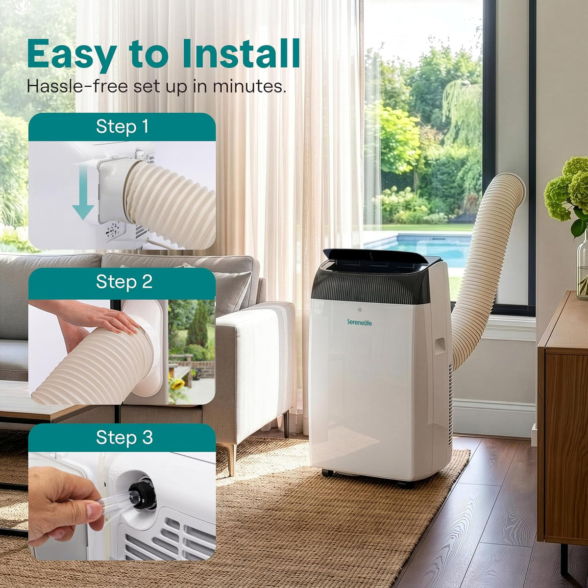 WiFi 12,000 BTU Portable Air Conditioner – Self-Evaporating, Cooling, Fan, Dehumidifier, Sleep