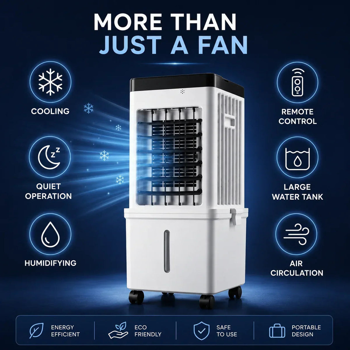 4-in-1 Air Cooler with 15L Water Tank – 3 Speeds, 120° Oscillation, 12hr Timer, Remote