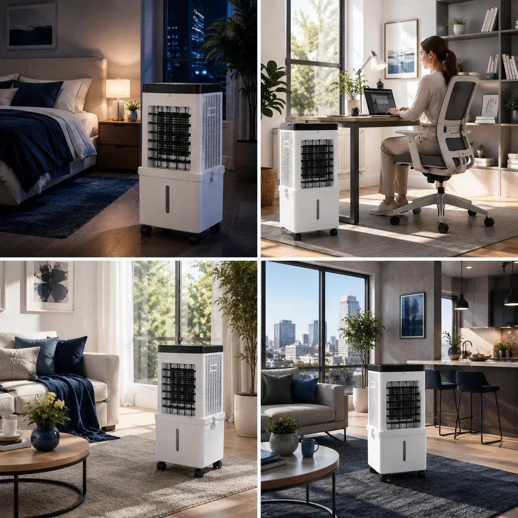 4-in-1 Air Cooler with 15L Water Tank – 3 Speeds, 120° Oscillation, 12hr Timer, Remote