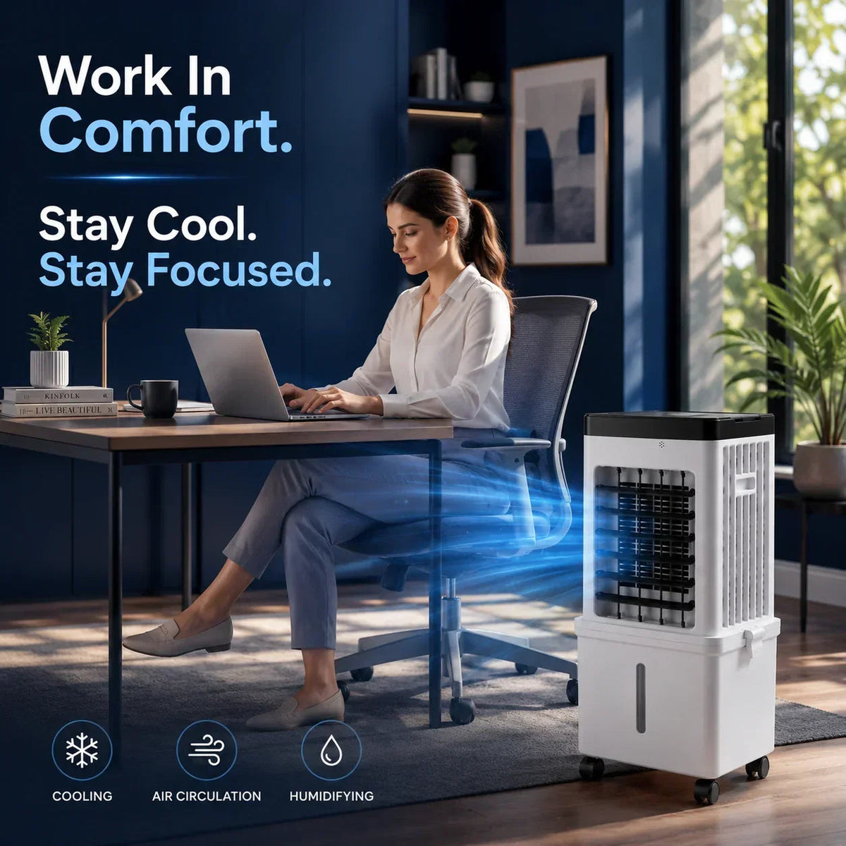 4-in-1 Air Cooler with 15L Water Tank – 3 Speeds, 120° Oscillation, 12hr Timer, Remote